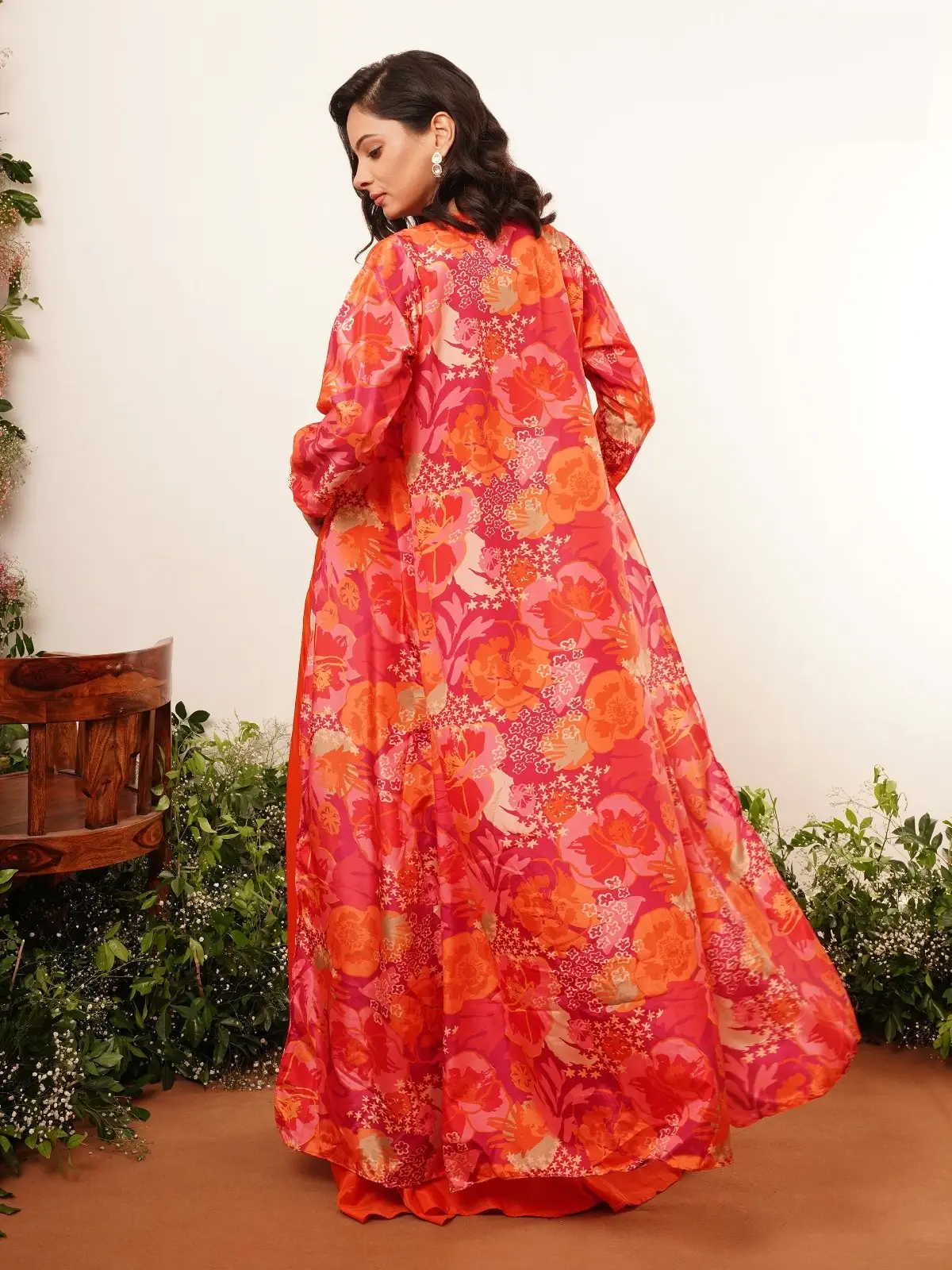 Beautiful Orange Crepe Mirror Work Wedding Wear Readymade Indo Western IWJ0004