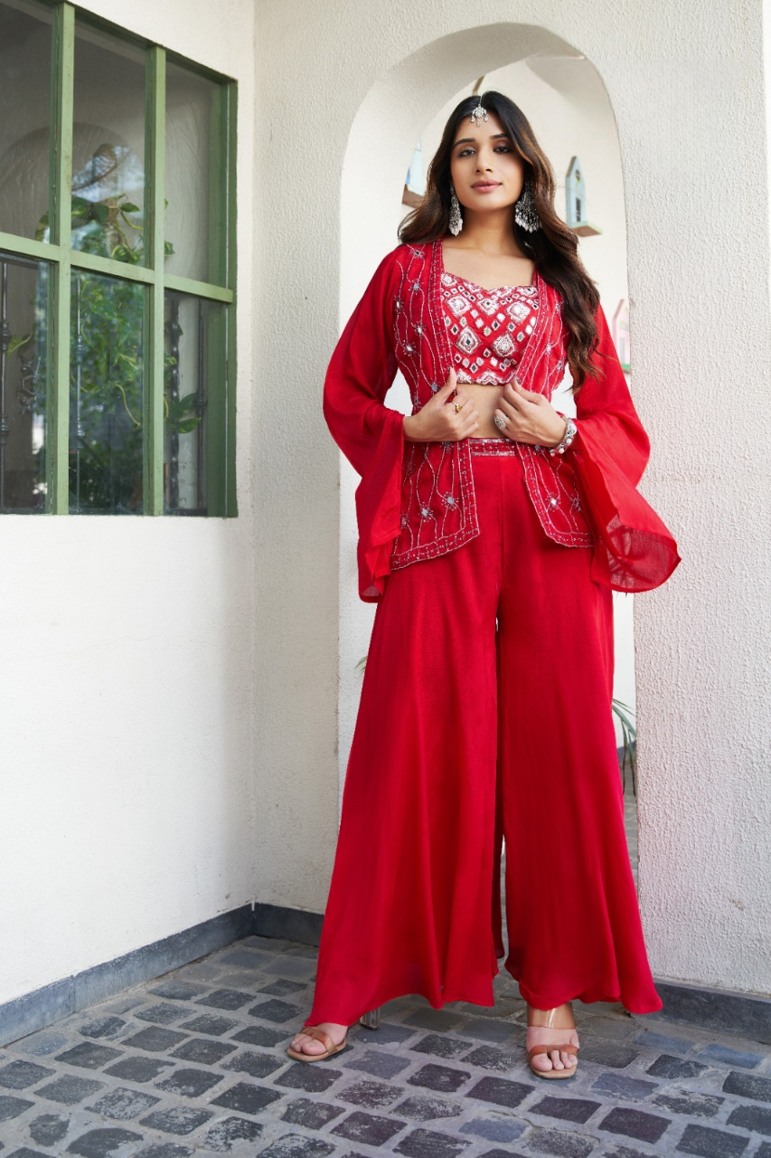 Radiate Elegance Stunning Red Indo-Western Co-Ord Set for Every OccasionIWJ0010