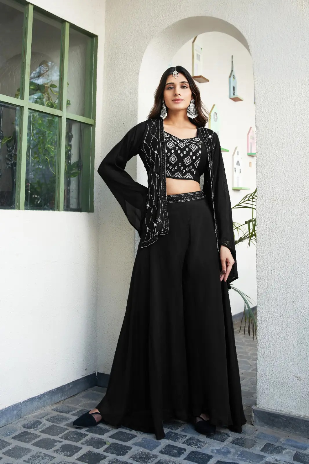 Timeless Charm Elegant Black Indo-Western Co-Ord Set for Every OccasionIWJ0009