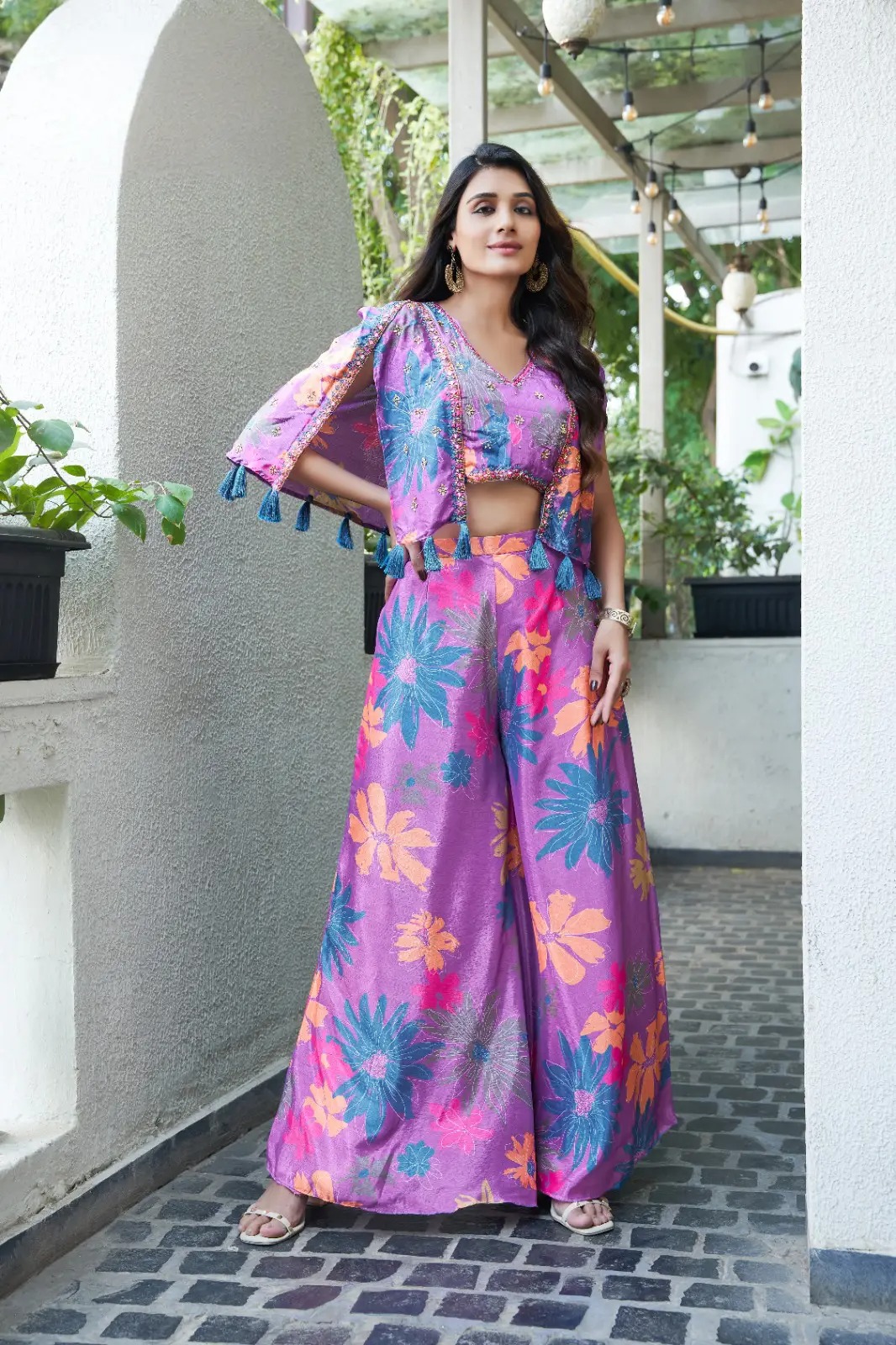 Vibrant Floral Elegance Purple Indo-Western Co-Ord Set for Modern Divas IWJ0008